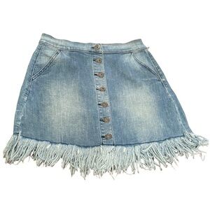 Sneak Peek Denim Button Down Denim Frayed Skirt Size S